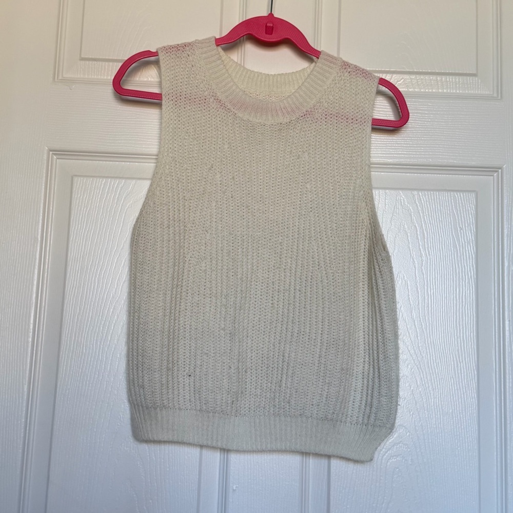 Sleeveless Cream Knit Beige Sweater Vest, Large